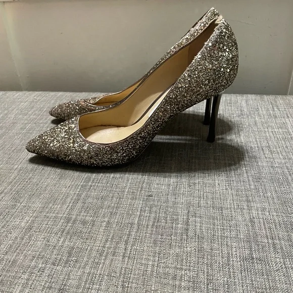 Jimmy Choo Silver Glitter Heels - Picture 1 of 2
